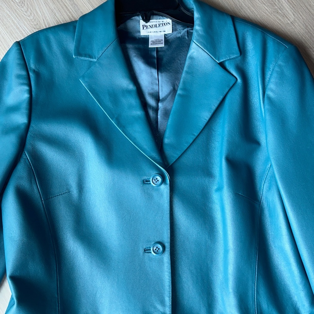 Pendleton Leather Vintage Blazer/Jacket Teal L/Xl - image 3